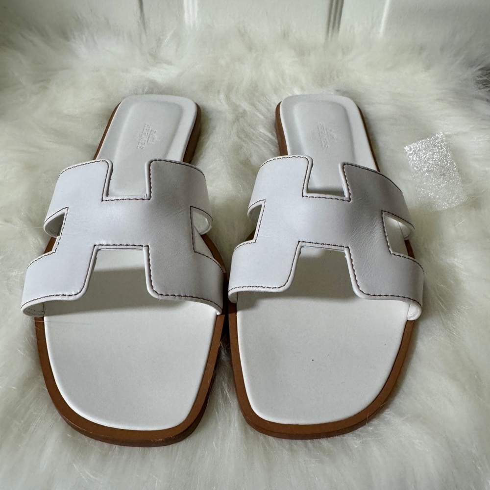 White Herme's Slide Sandals
